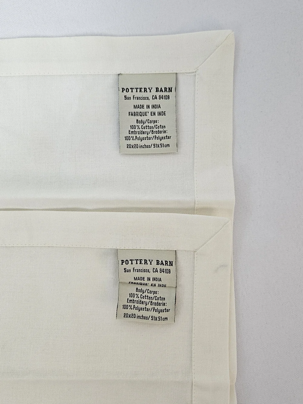 Pottery Barn Embroidered Bird Nest Tea Napkins- Cream with Blue Accent Set Of 2